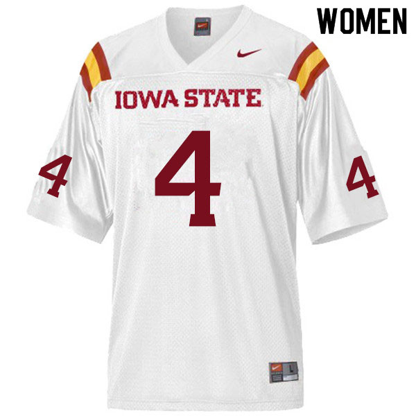 Women #4 Johnnie Lang Iowa State Cyclones College Football Jerseys Sale-White